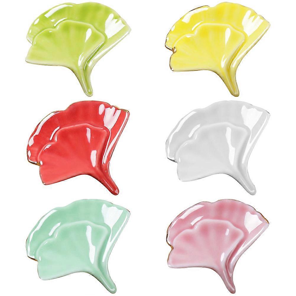 Ceramic Chopsticks Holder Leaves Shape Dining Table Decor Assorted Color Prevent Contamination 6Pcs