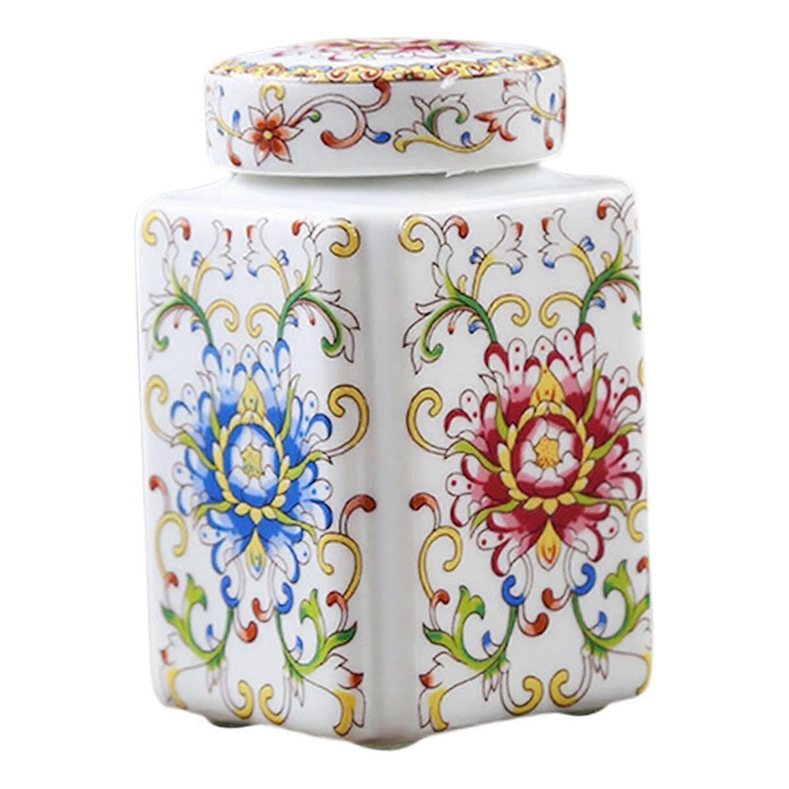 Ceramic Ginger Jar, Porcelain Temple Jar with Lid, Decorative Flower Vase for Home, Multicolor Ornament