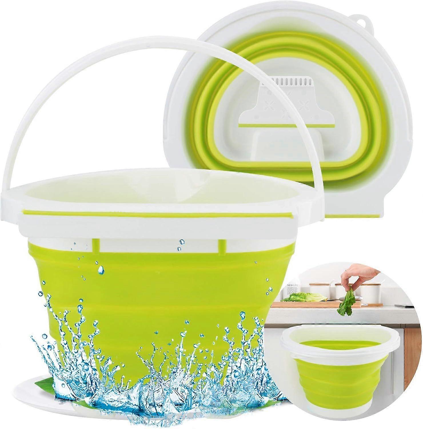 Foldable Wall-Mounted Kitchen Container (Green, Top Diameter 22cm) D