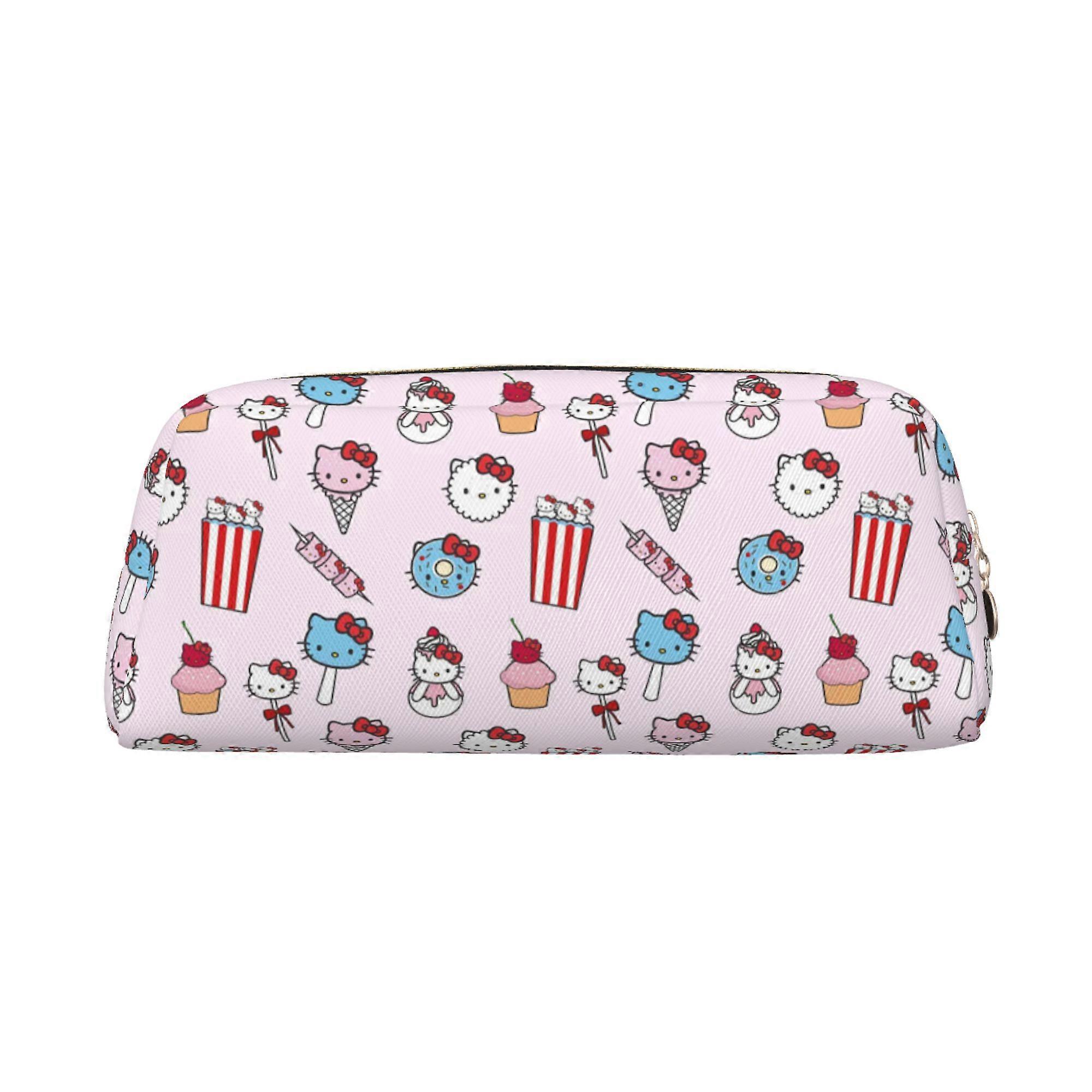 Hello Kitty Leather Zipper 3D Pencil Case Large Capacity Multifunctional Leather Storage Bag