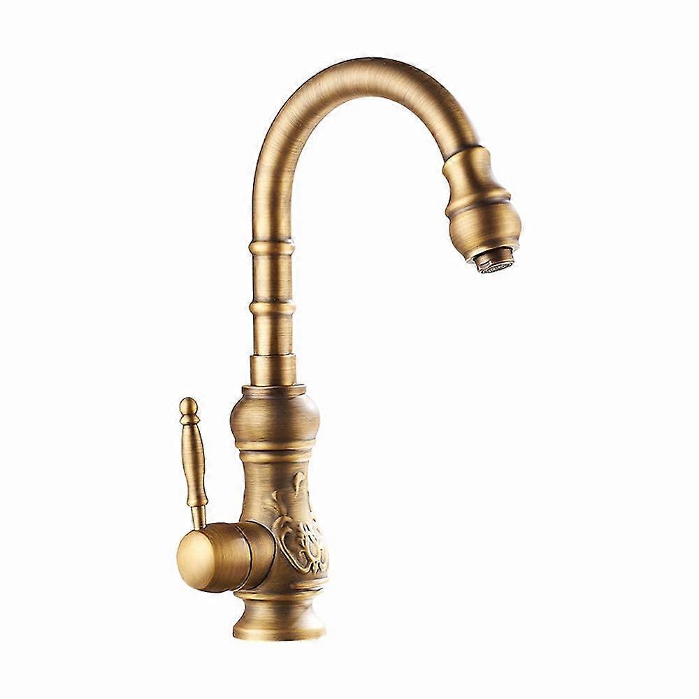 Bathroom Mixer Tap Retro Kitchen Sink Faucet Carved Design Solid Brass Single Handle Swivel Spout Long And Short Styles