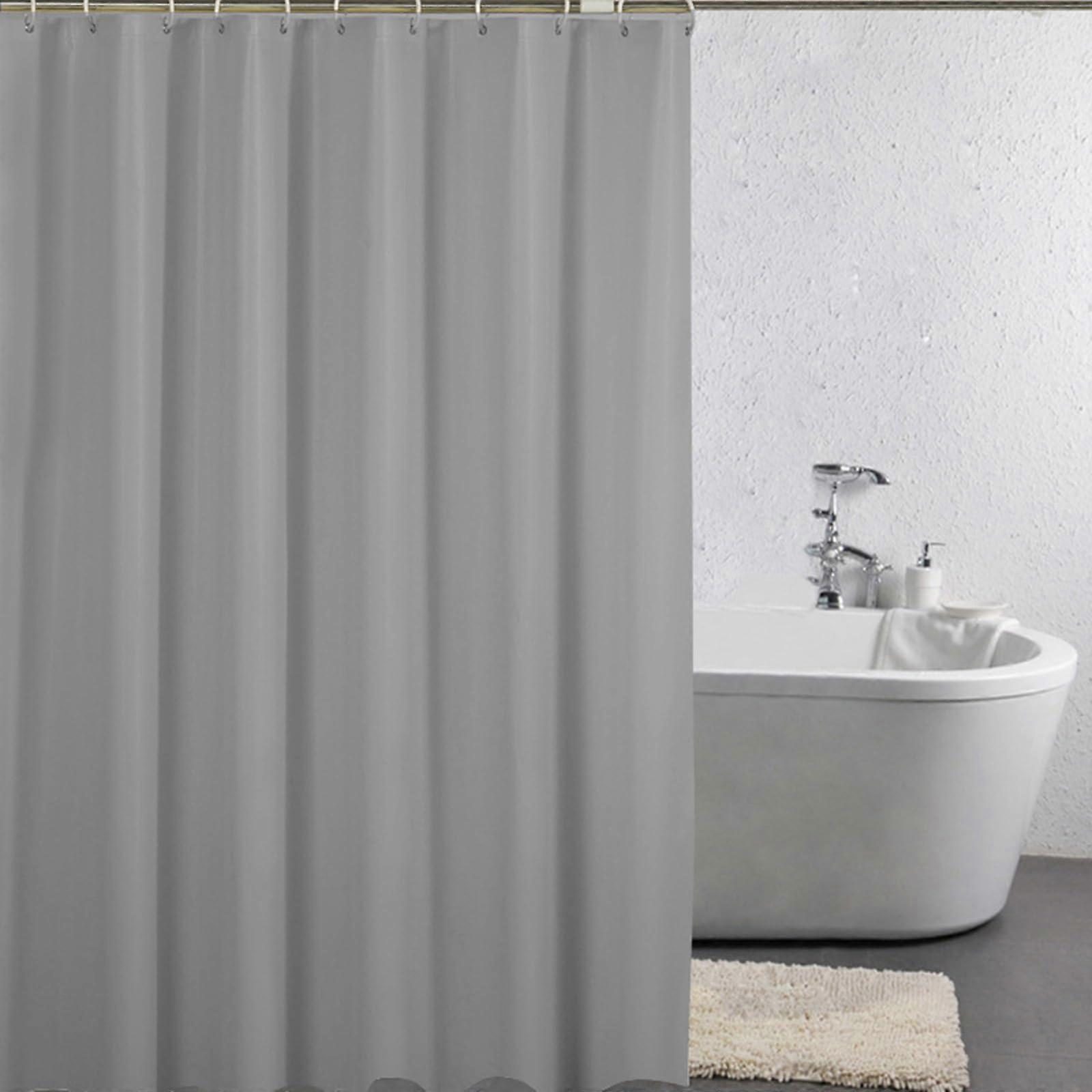 Solid Colour Shower Curtain PEVA 180 X 180 Cm Mildew Resistant Water Repellent Easy Dry With Hooks For Wet Rooms Grey