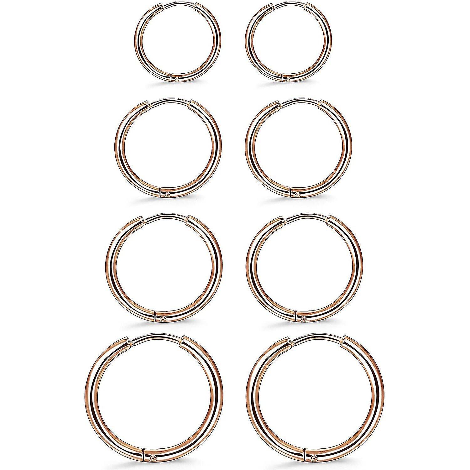 Earrings Rose Gold 4 Pairs Stainless Steel Hoop Earrings Set Huggie Earrings For Women 10mm-16mm