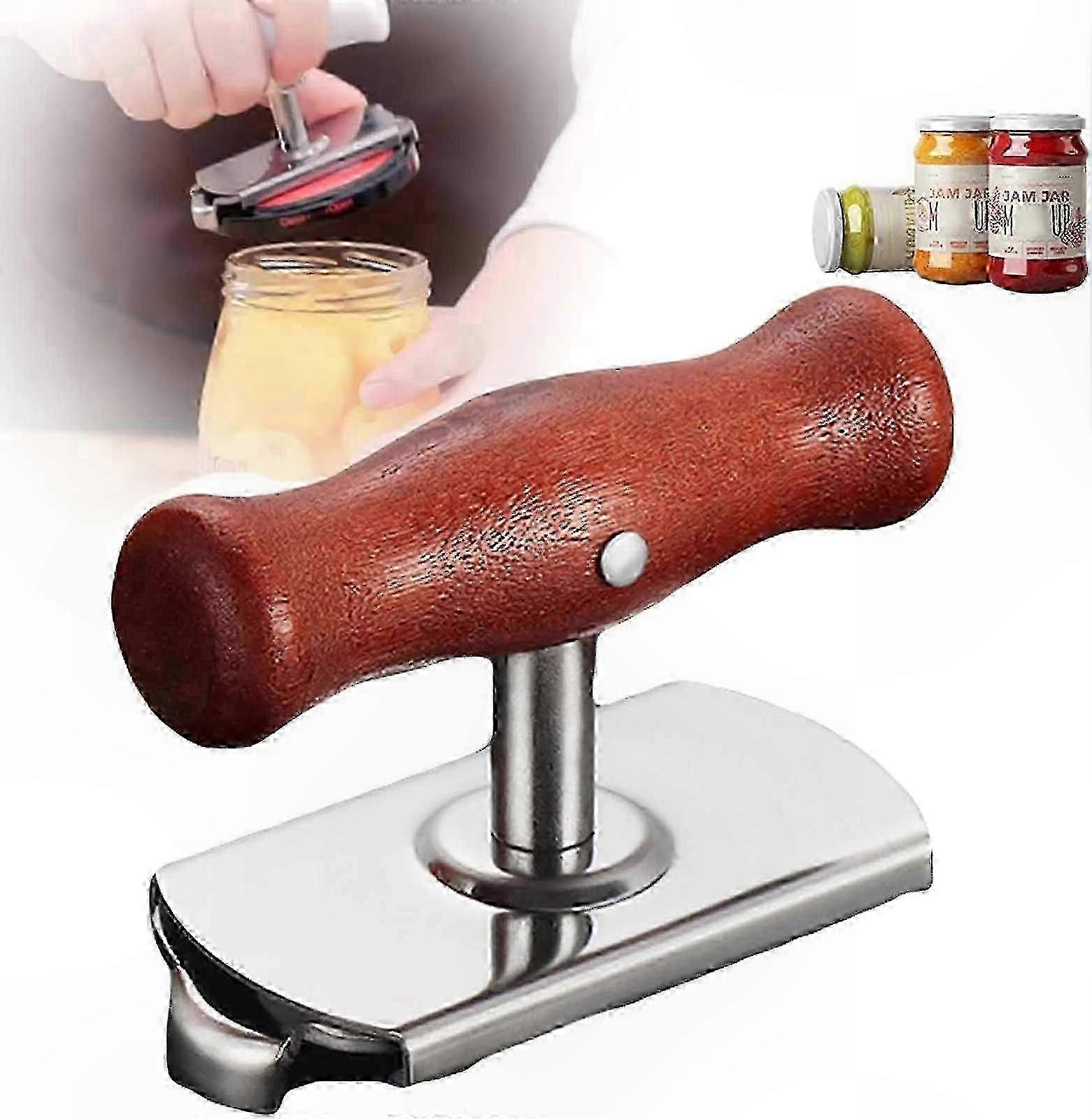 Ergonomic Wooden Handle Screw Cap Opener for Jars and Bottles