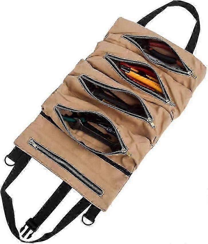 Heavy Duty Canvas Tool Bag with 5 Zippered Pockets for Electrician, Heater, Air Conditioning, Plumbe
