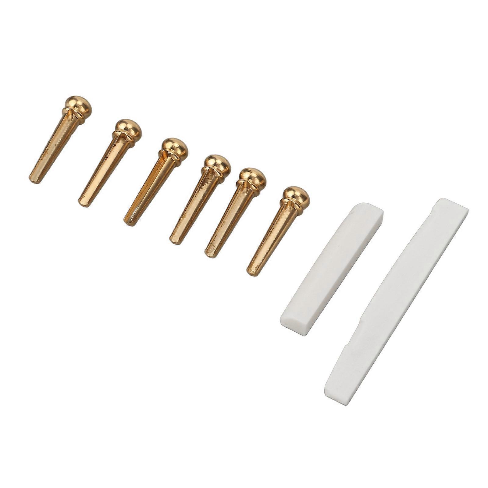 Bridge Pins Saddle Nut Set Replacement Bone Saddle Nut Brass Bridge Pins Kit for Guitar