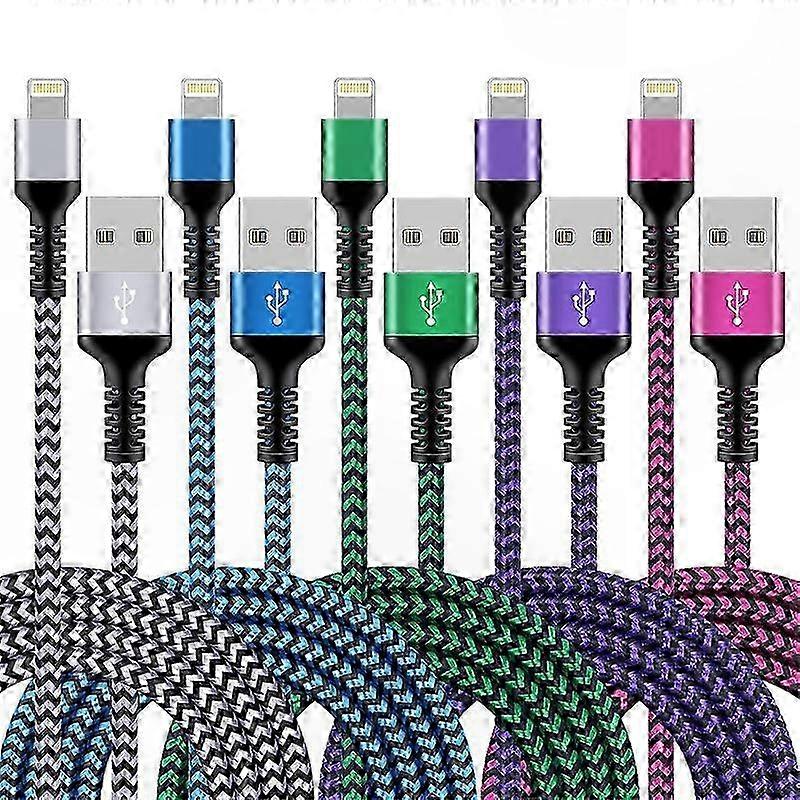 5-Pack 10ft USB Lightning Cable Nylon Braided Fast Charging Cord Compatible with  14