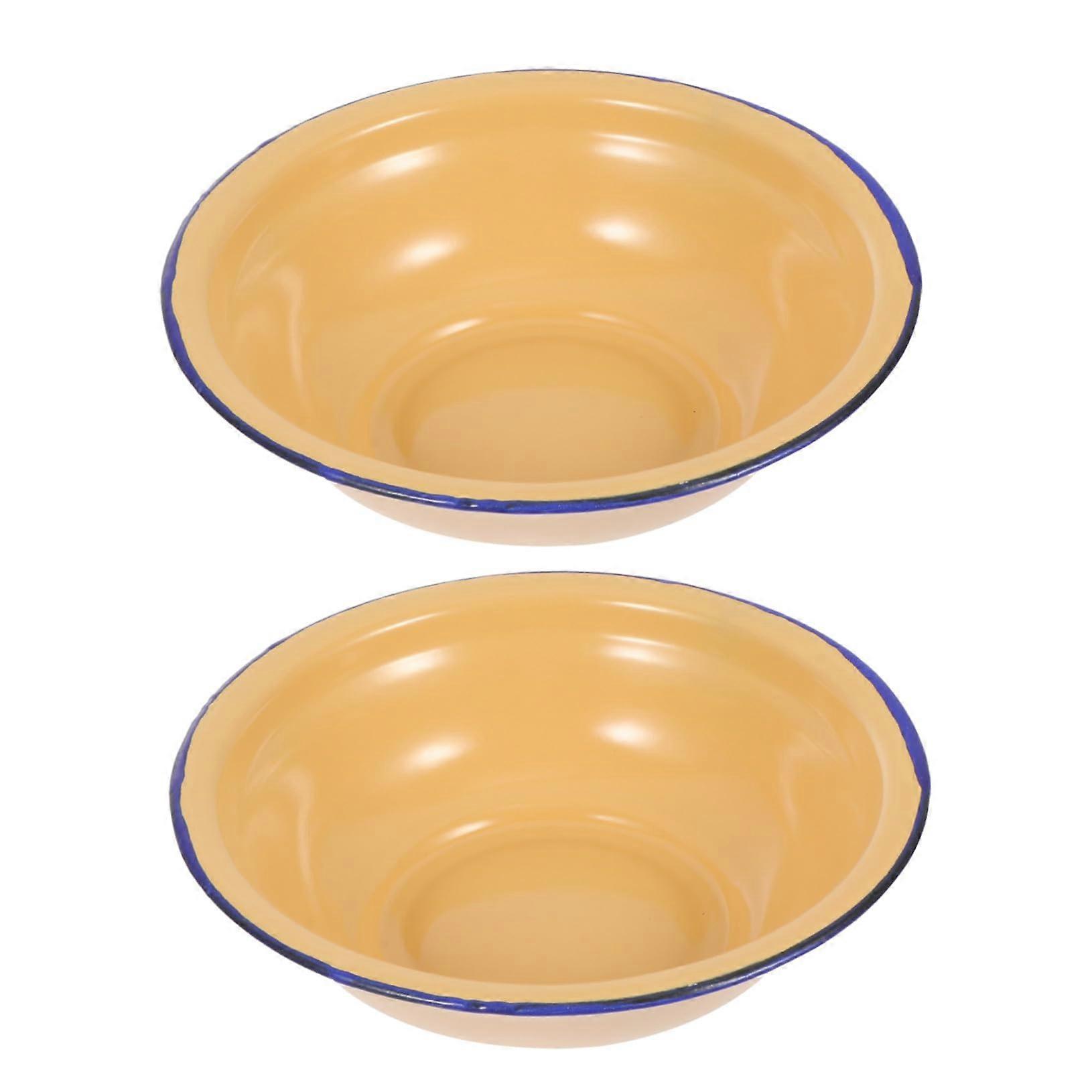 Enamel Soup Basin 2Piece Thickened Vintage Set With Rolled Edges Retro Tableware For Pasta Vegetables Meat Seafood