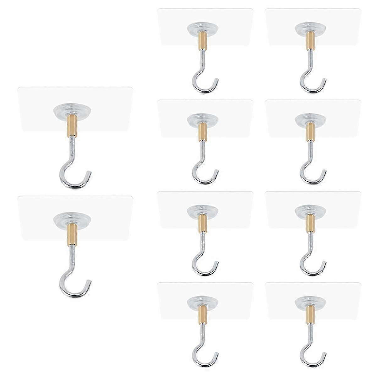 Adhesive Ceiling Hooks,10Pack Ceiling Hanger Hooks,Sticky Ceiling Hooks Hold 5kg,Hooks for Hanging Plants,Lanterns