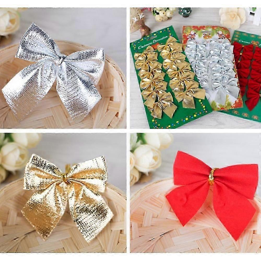 72 Pieces Christmas Ribbon Bow Ornaments Christmas Tree Bowknot Decoration Xmas Gifts Presents Wrapping Craft Supplies (3 Colors), Small Christmas Tre