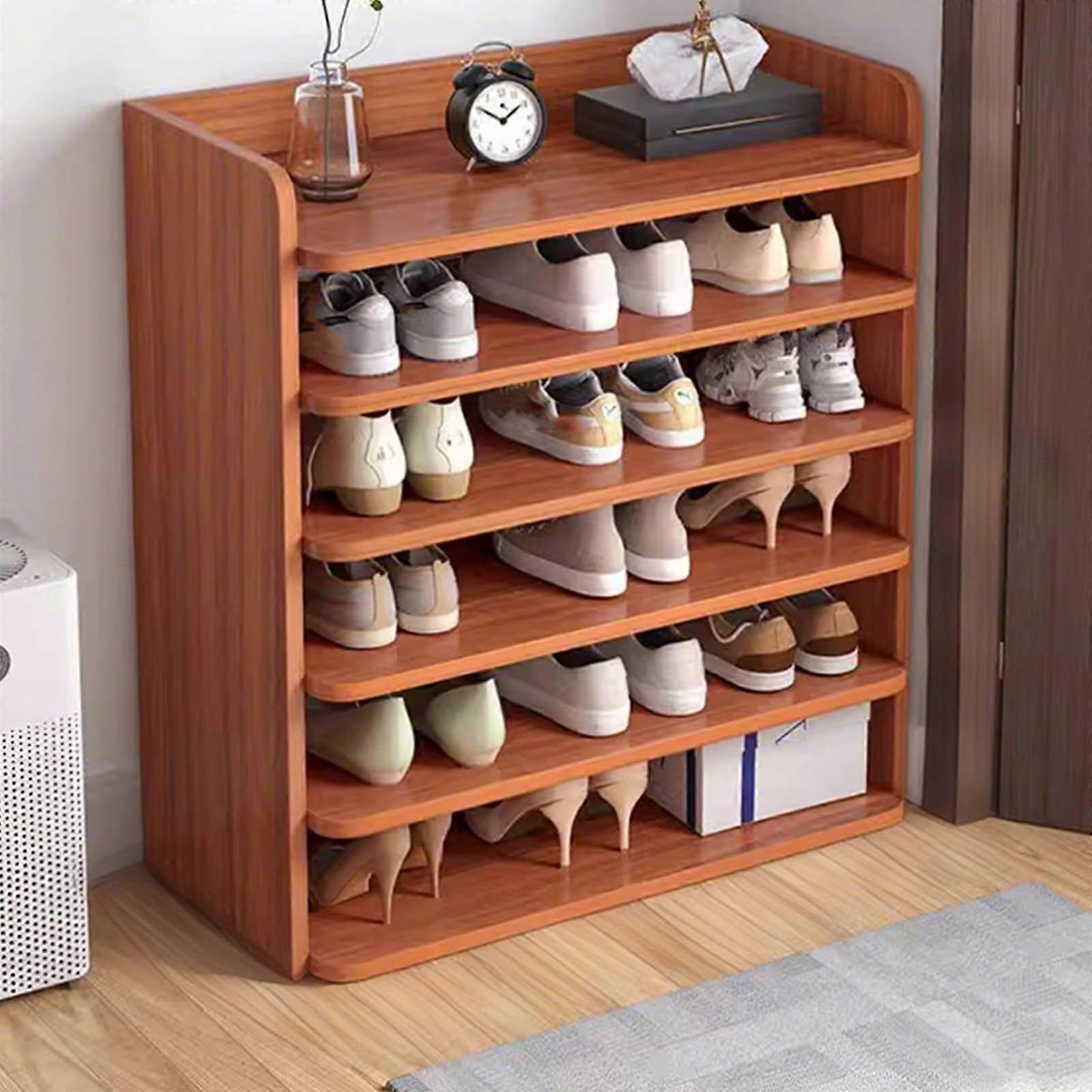 Slim 6Tier Shoe Rack Cabinet, SpaceSaving Open Shelf for Hallway or Dorm, Brown 24.5'x34.5'