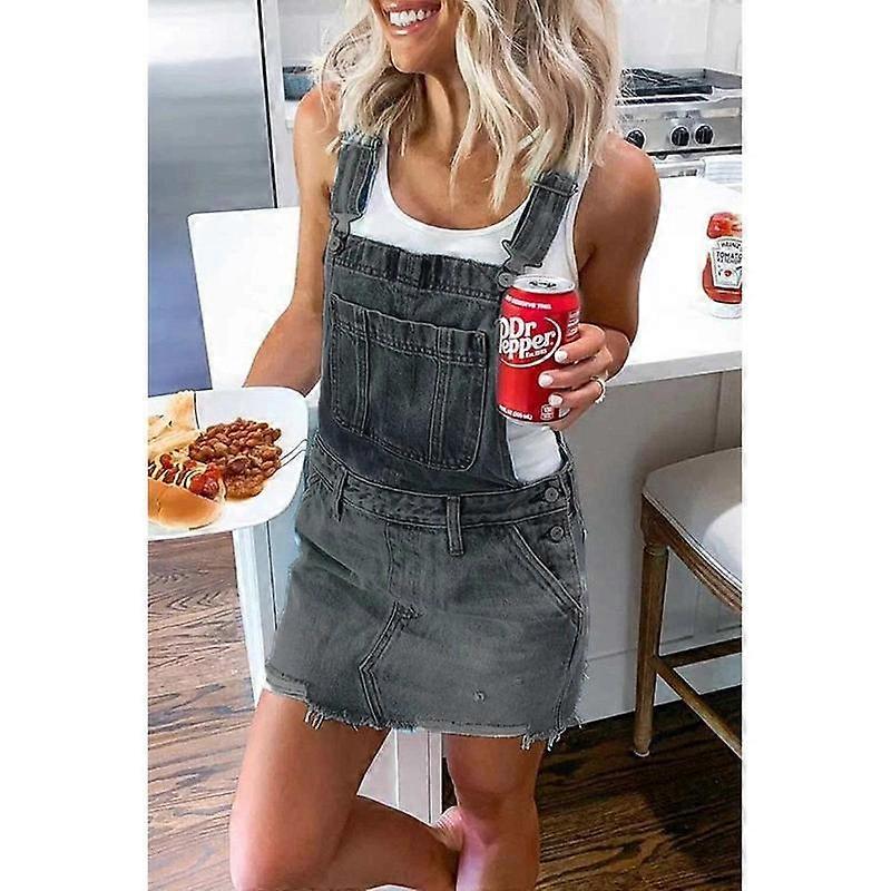 Robe salopette en jean à bretelles et poches, sans manches, style décontracté, idéale pour l'été. Short en jean.