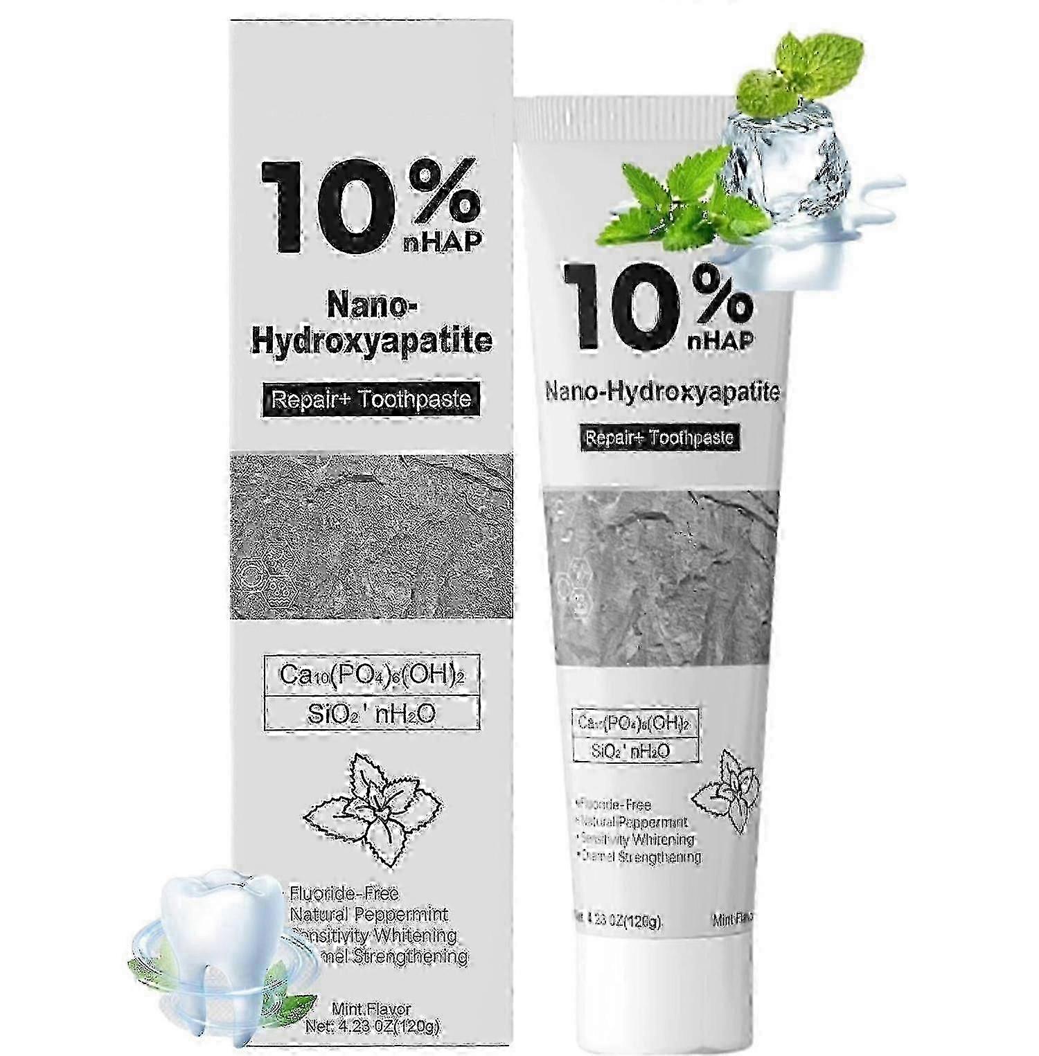 10% nHAP Nano Hydroxyapatite Toothpaste, Fluoride-Free Enamel Repair & Whitening Toothpaste with Cool Mint
