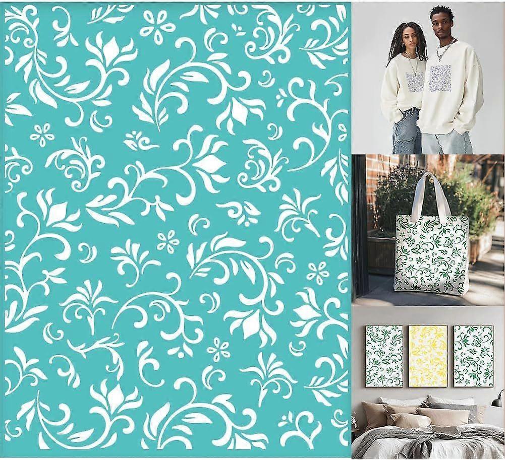 2 Pcs Flower Borders Silkscreen Stencil Reusable Self-Adhesive Silk Screen Printing Plants Pattern Mesh Transfers Stencil for Painting on Wood Fabric 