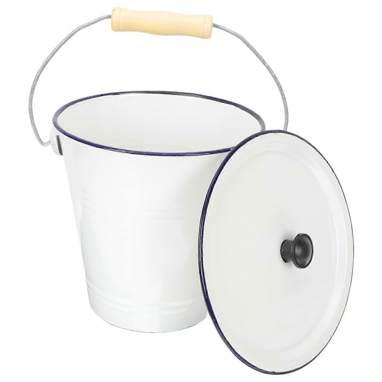 Enamel Milk Jug with Lid and Handle, Thickened Vintage Style Metal Storage Bin for Kitchen or Home