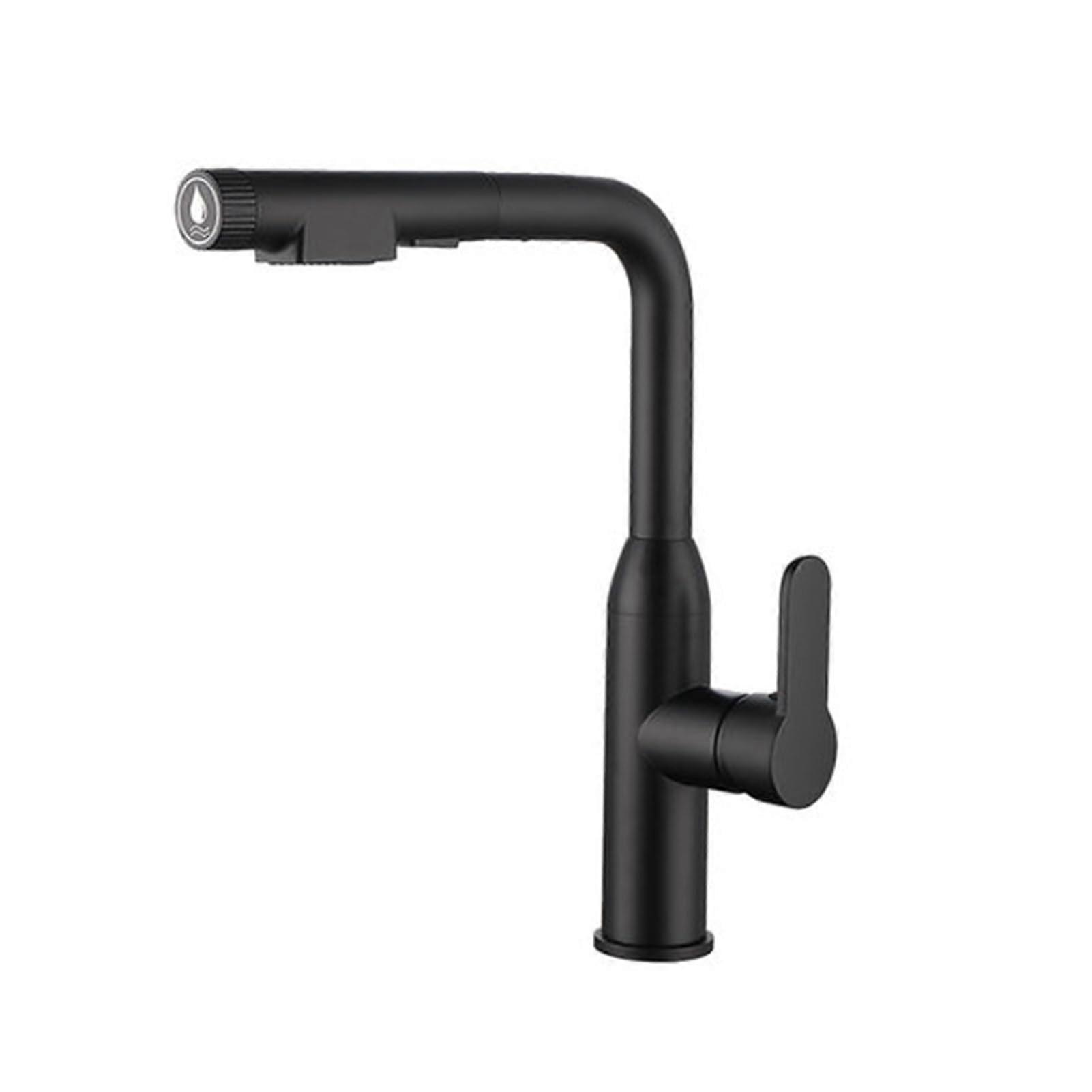 Pull Down Kitchen Faucet 360° Swivel Single Handle Brass Mixer Tap with Dual Spray Black