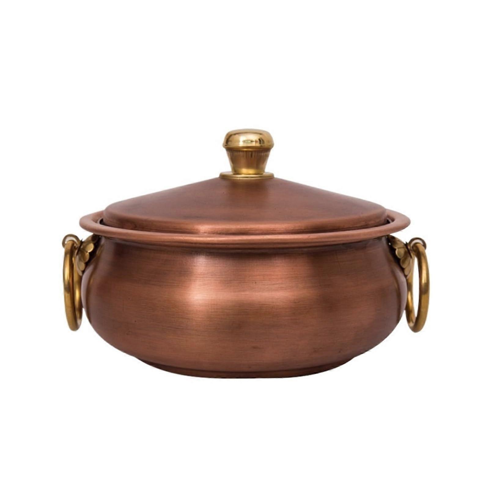 Copper Hot Pot Shabu Pot 16cm with Lid and Handles for Even Heating Soup and Stew