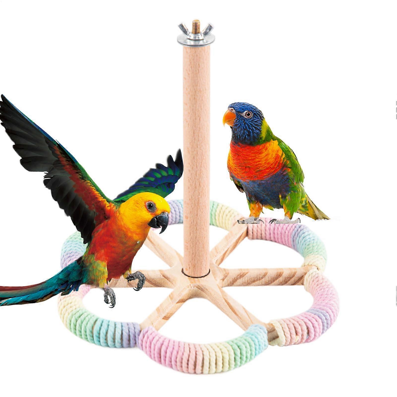 Bird Perch Rotating Stand with Cage Attachment for Parrot Canary Lovebird Hummingbird Play 8.27x8.27x7.87 in