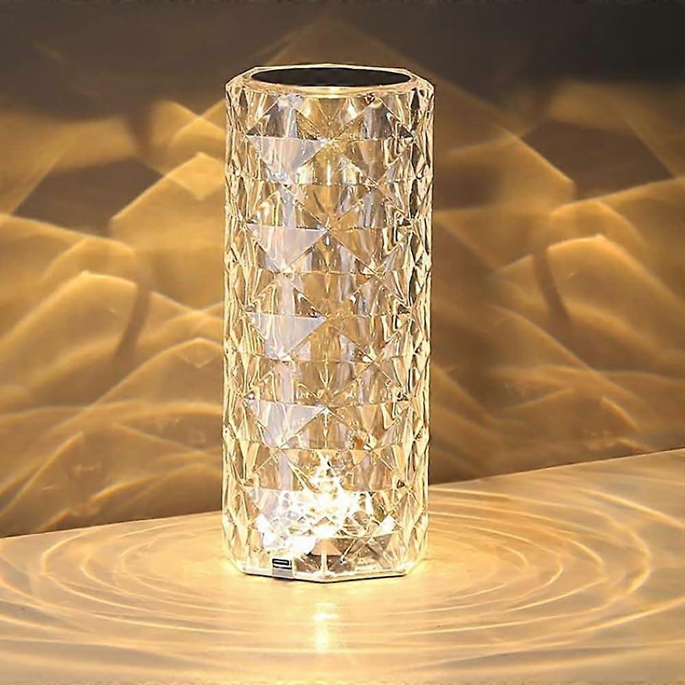 Crystal Table Lamp with Touch Control Dimming, Rechargeable 3Color Bedside Night Light, Rose