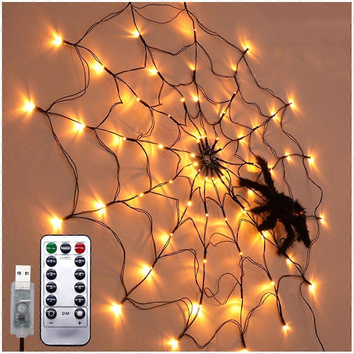 Halloween Spider Web Lights USB 8 Modes Spider Web Wall Net Lights,A