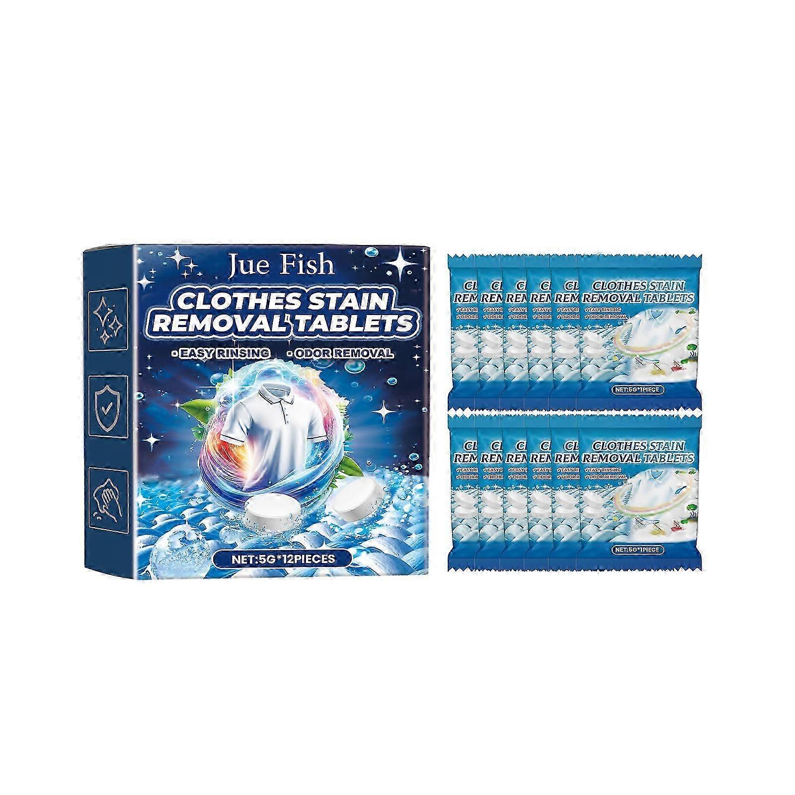 Effervescent Laundry Tablets - Multi-Functional Stain Remover for Clothes, 12 Tablets