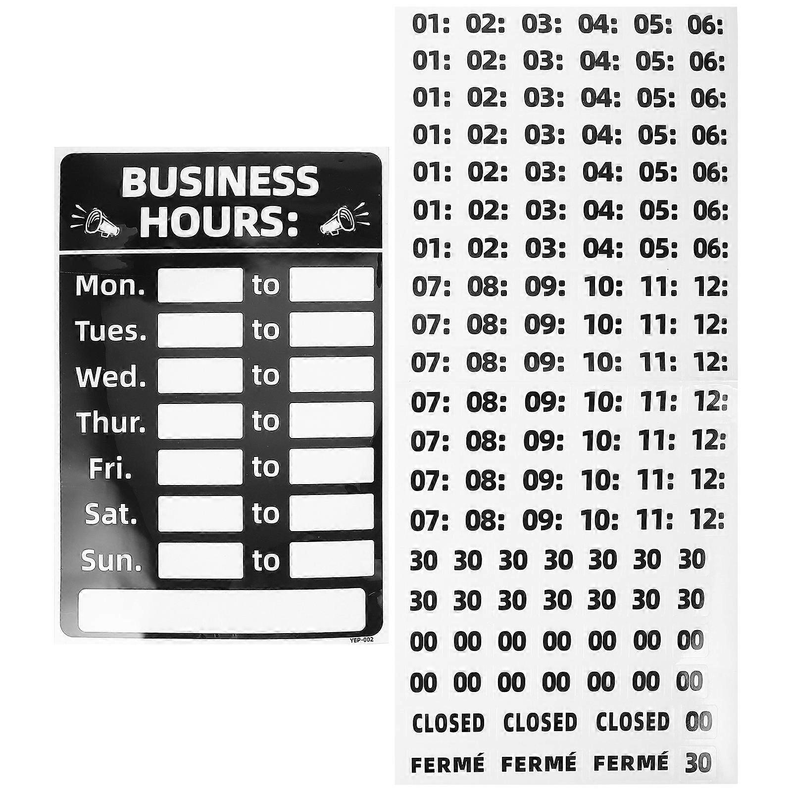 1 Set Business Hours Sign Hours of Operation Sign Store Hours Sign Sticker