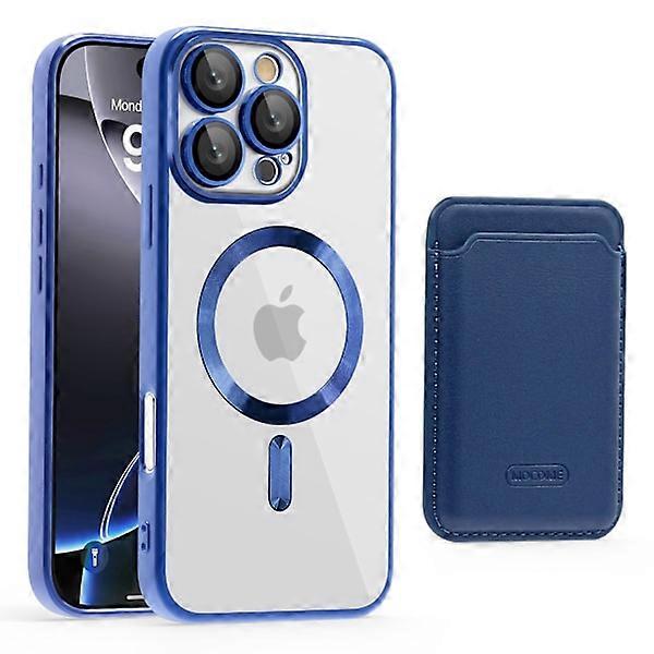 HONGDE Compatible with Apple CD Pattern Transparent Magnetic Card Holder & Protective Case for iPhone, Deep Blue, Compatible with iPhone 14 Plus
