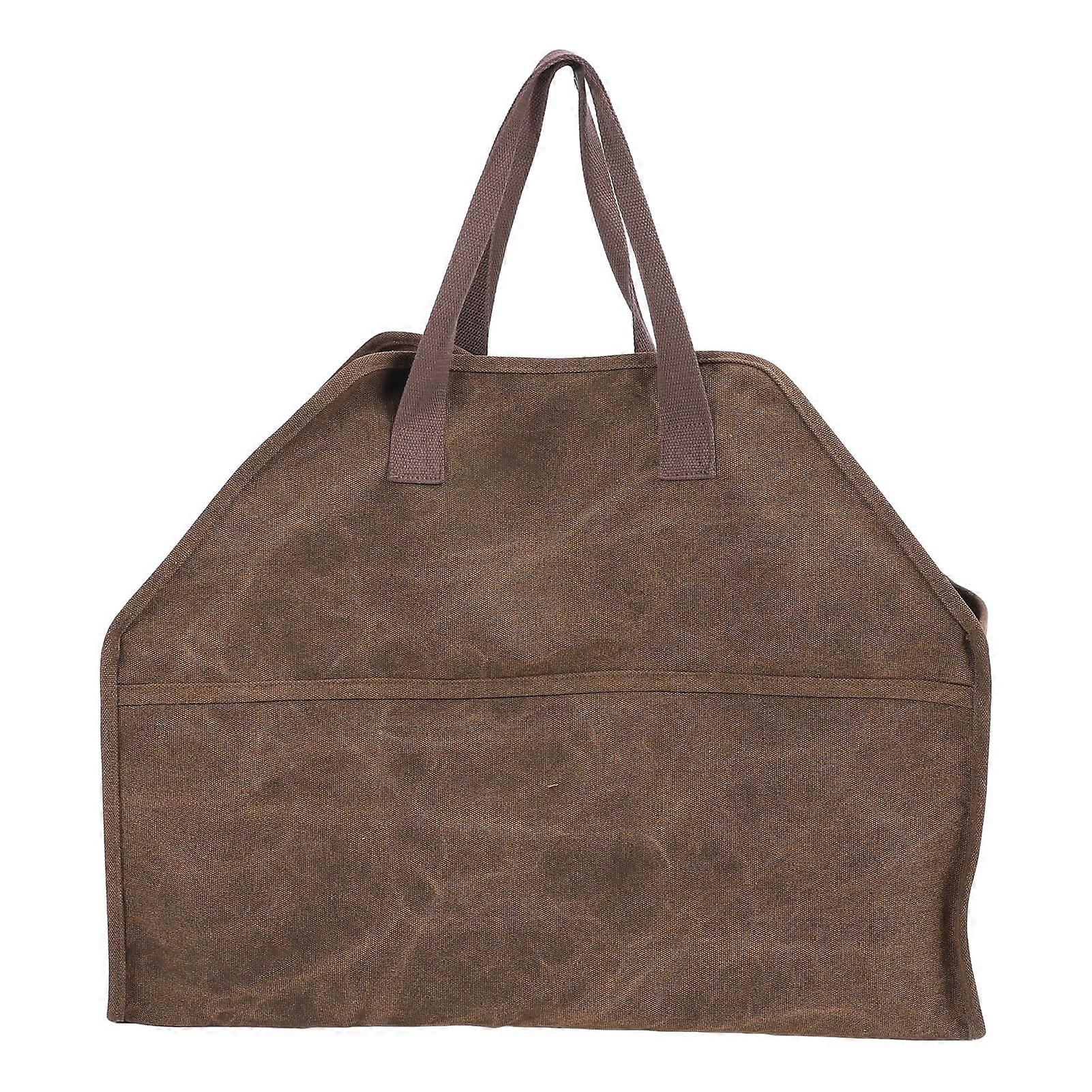 Firewood Carrier Canvas Log Tote with HandPocket Wood Design, Shoulder Carry, Foldable Storage