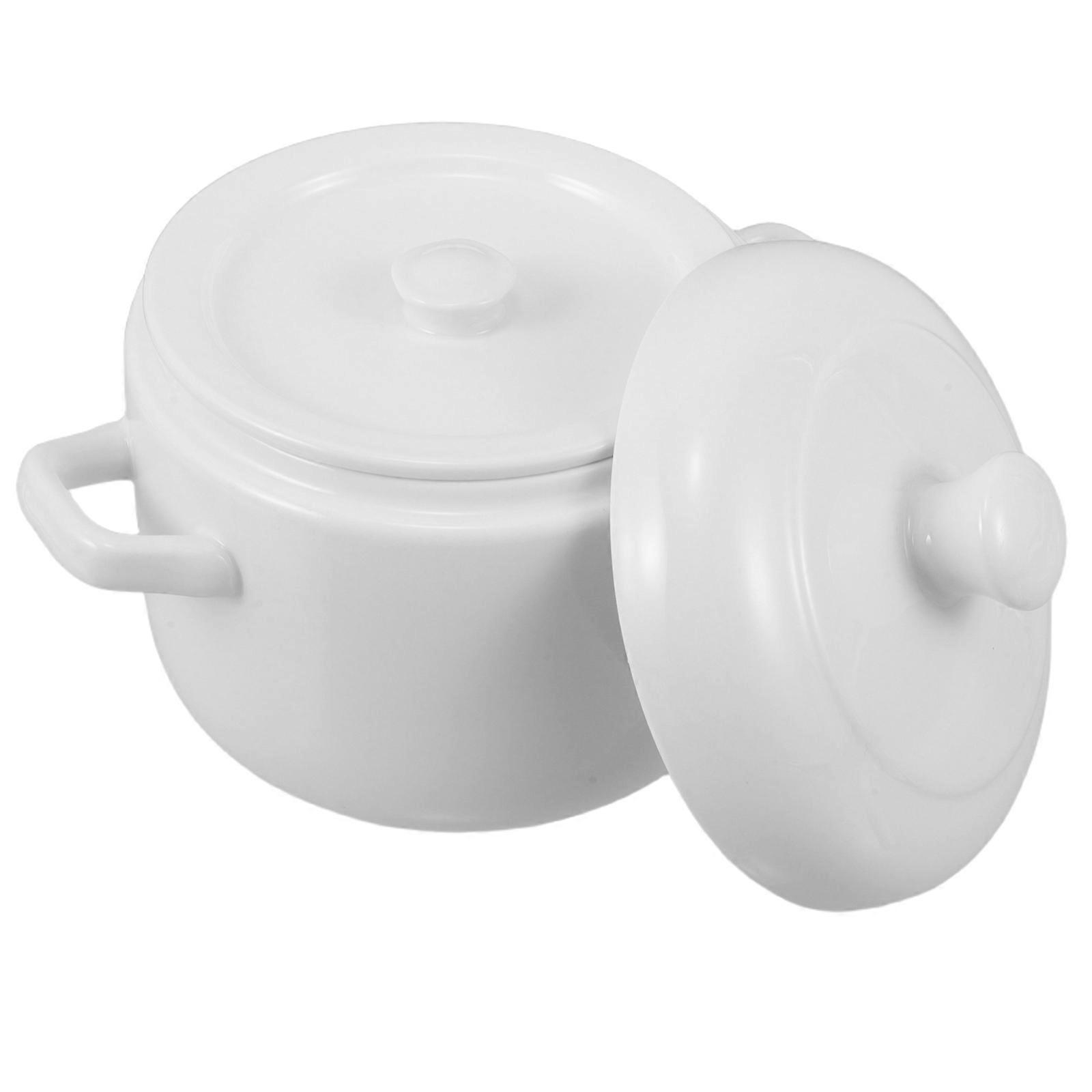 Porcelain Stew Pot for Kitchen Use with Lid and Dual Handles 600Ml White