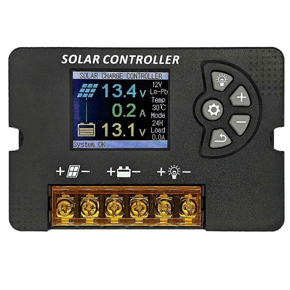 12V/24V PWM Solar Charge Controller 30A with Color LCD Screen, Adjustable Voltage, Multi-Battery Su
