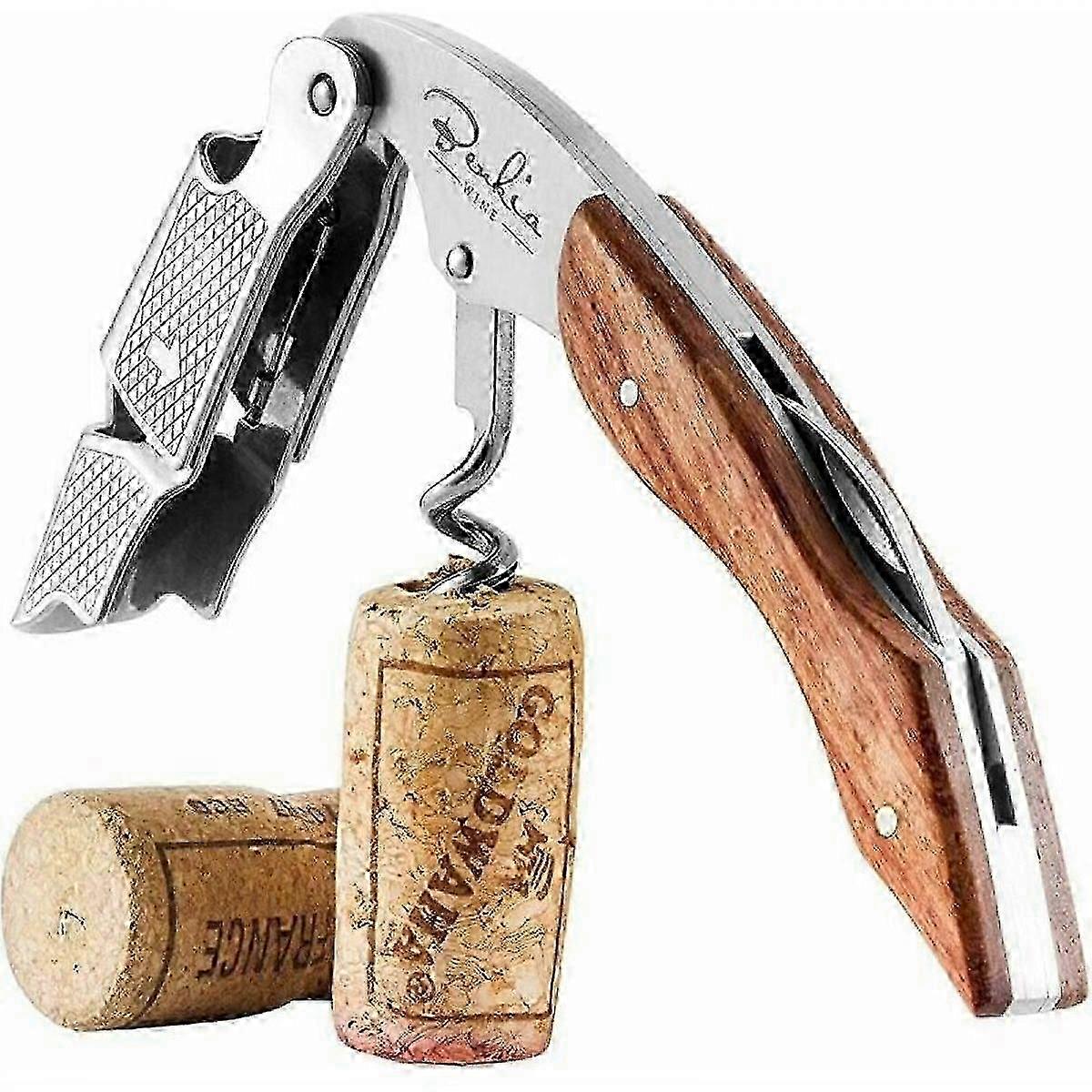 Wooden Handle Wine Opener - Professional Sommelier Knife with Corkscrew