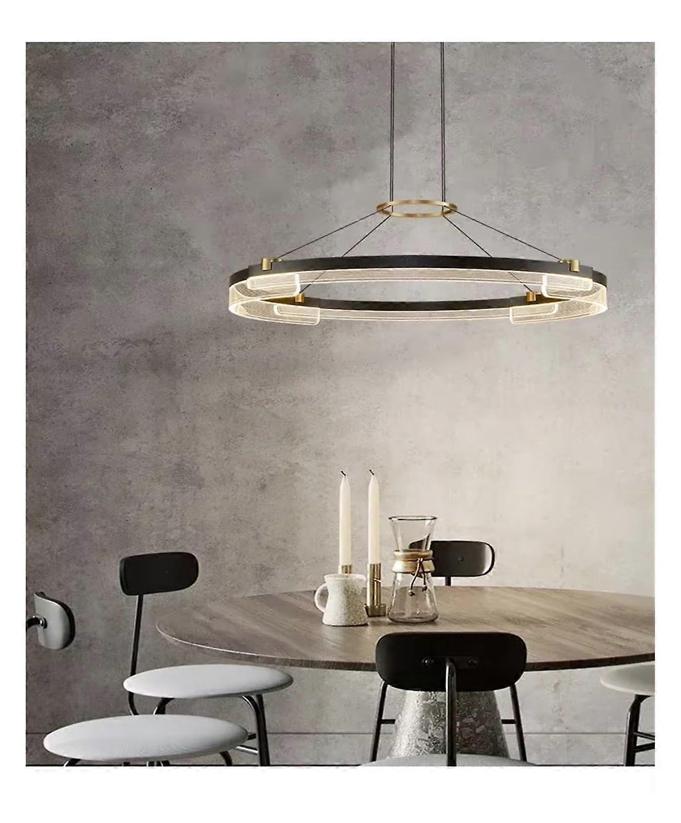 LED Chandelier with Elegant TwoRing Design, Dimmable Modern Pendant Light for Villa and Restaurant
