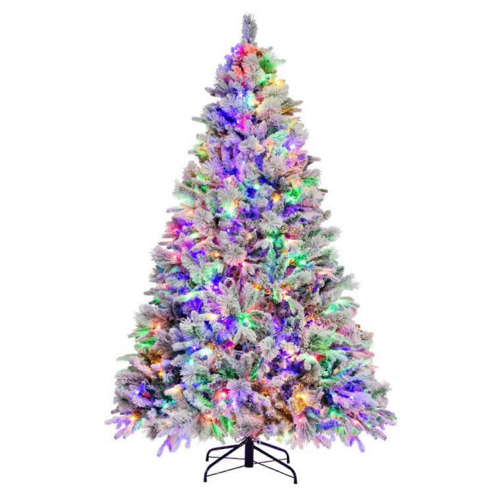 6ft Snow Flocked Artificial Christmas Tree with 300 Multicolor LED Lights and 8 Lighting Modes