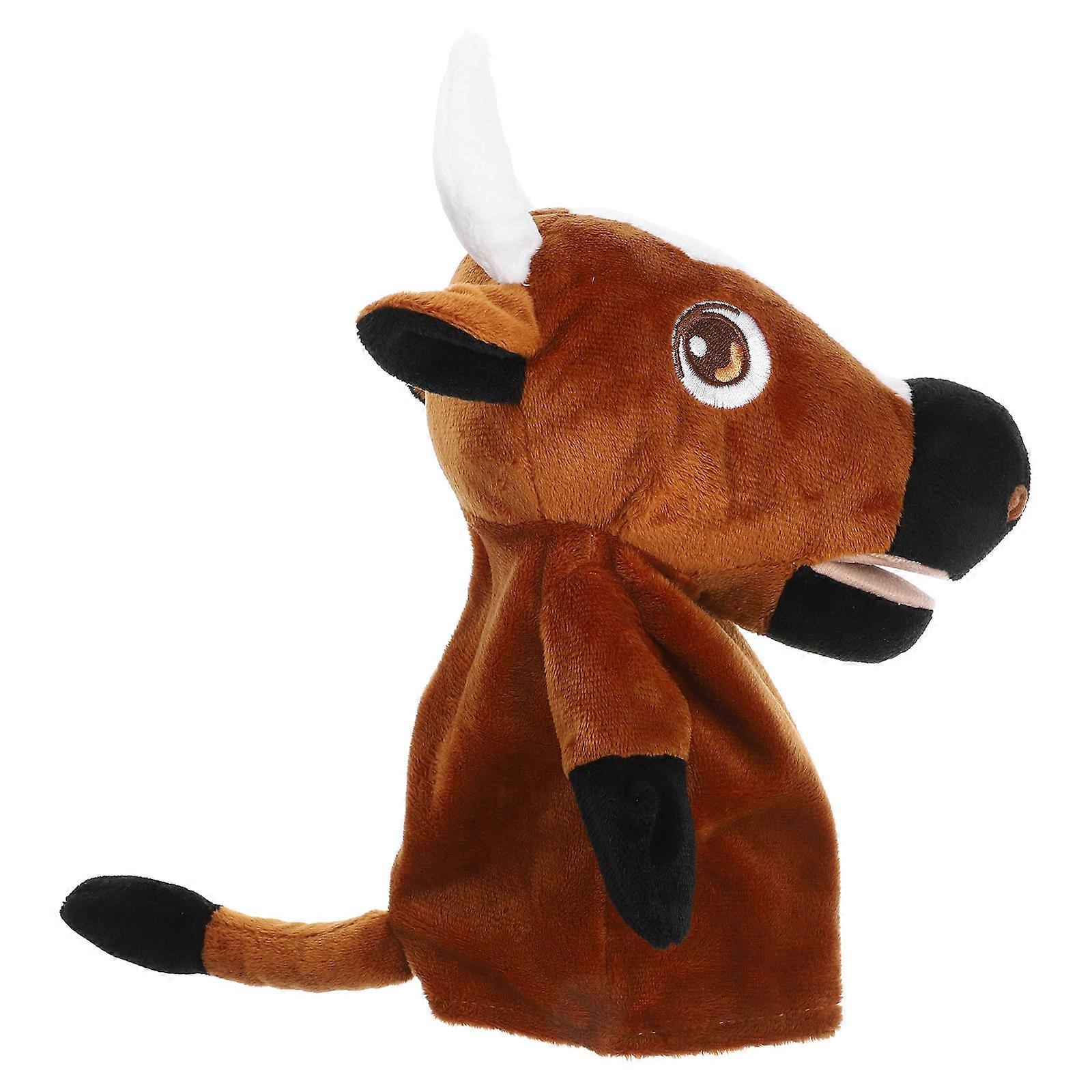 Stuffed Hand Puppet Cattle for Story Telling Brown Plush Animal Puppet