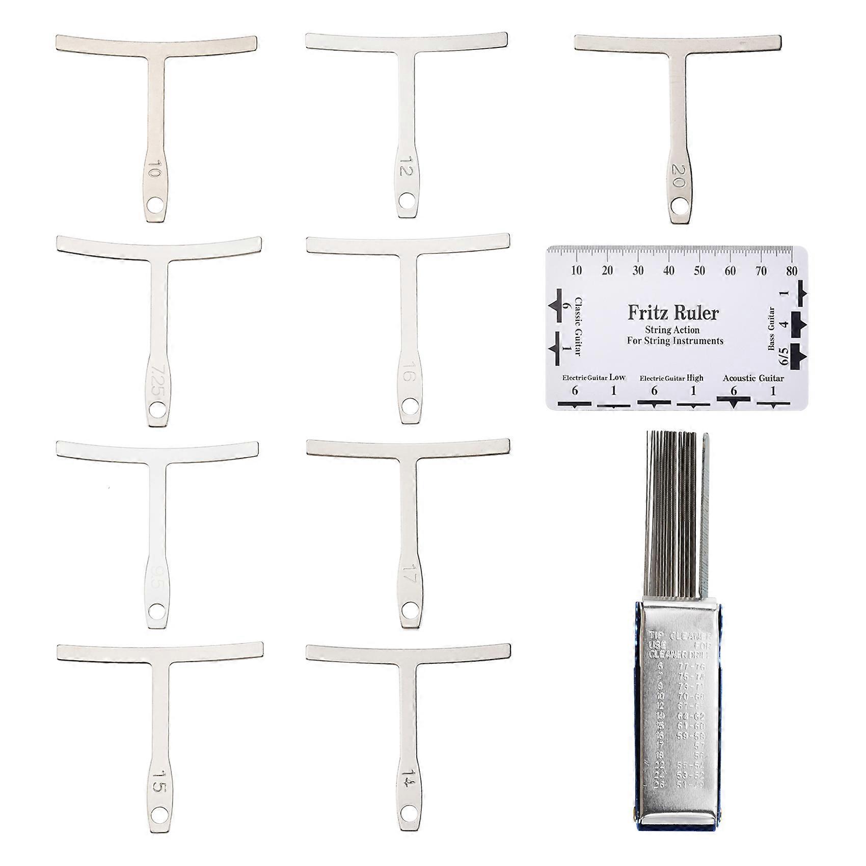 9Pcs Understring Radius Gauge + String Action Ruler Gauge Tool + Guitar Bridge Saddle Nut Files Set