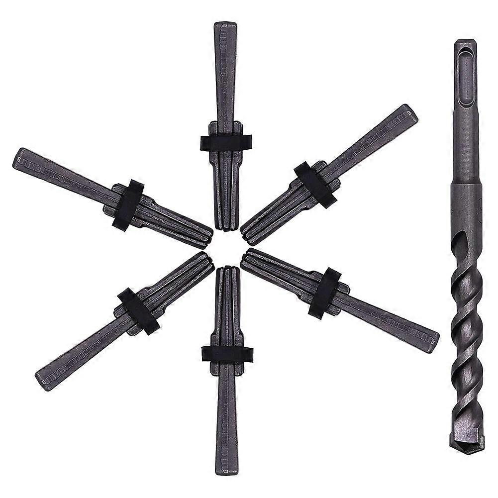 6PCS Rock Splitting Wedges & 1PCS Rotary Hammer Drill Bit, Tools for Stone & Concrete 16mm