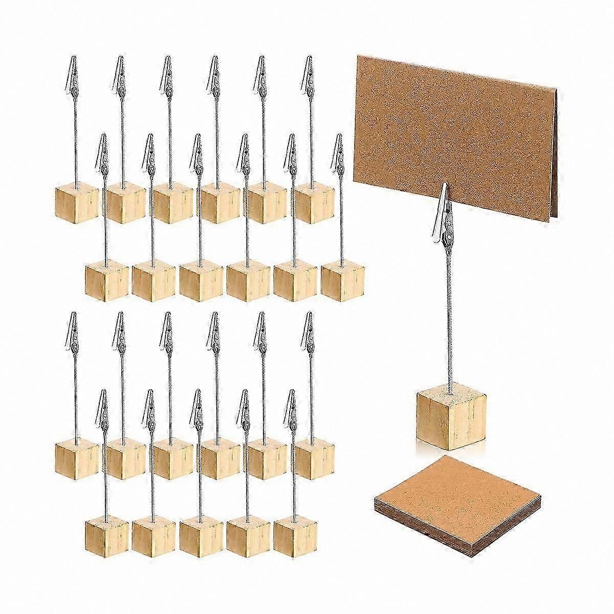24 Pieces Wooden Table Number Stands with Memo Clips and Kraft Cards for Rustic Decor