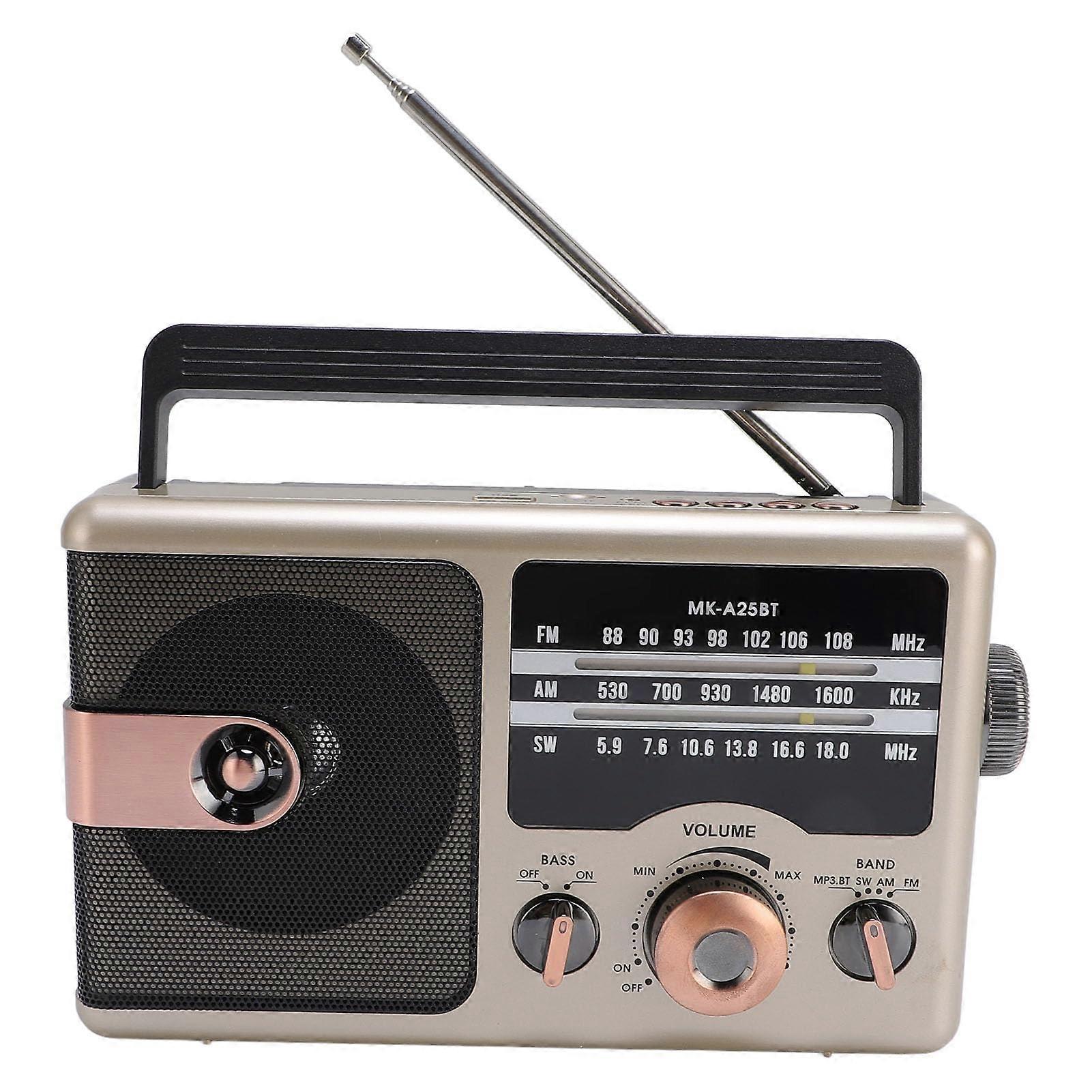 Portable AM FM SW Bluetooth Vintage Radio with Enhanced Reception, USB SD Playback, Gold