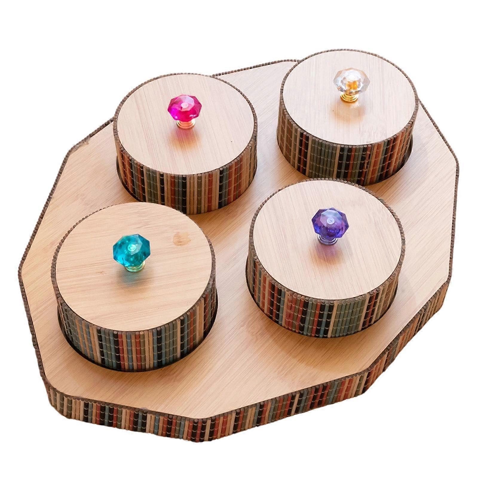 Wooden Snack Serving Tray with Lids, 4 Grid Dried Fruit and Candy Organizer for Elegant Display