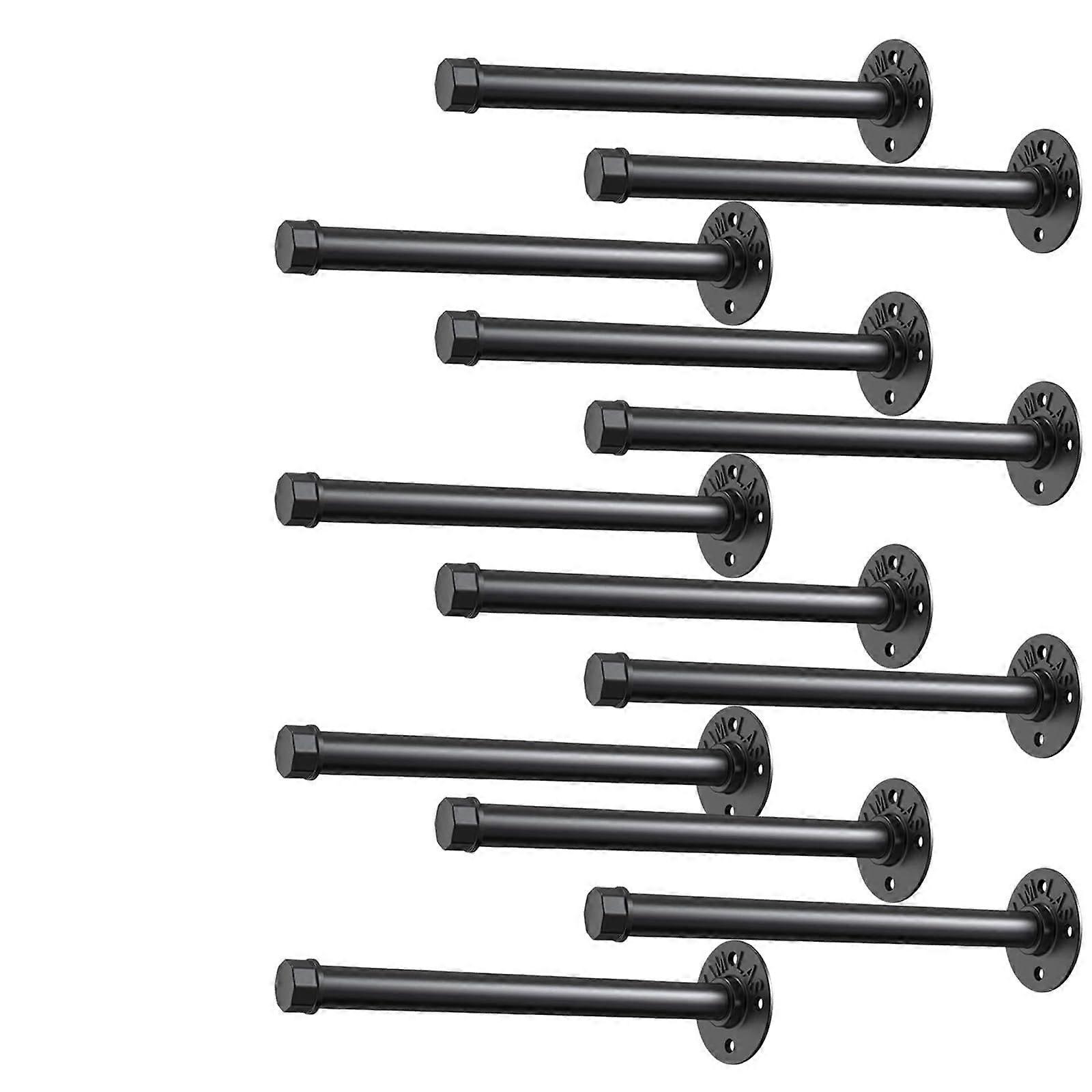 Industrial Pipe Shelf Brackets 8 Inch Heavy Duty Rustic Black Iron Wall Mount 12 Pack Hardware Set