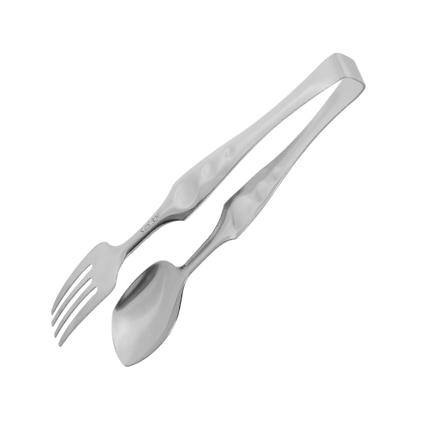 Stainless Steel Food Tongs 2 in 1 Spoon and Fork Design with Nonslip Grip for Salad Serving