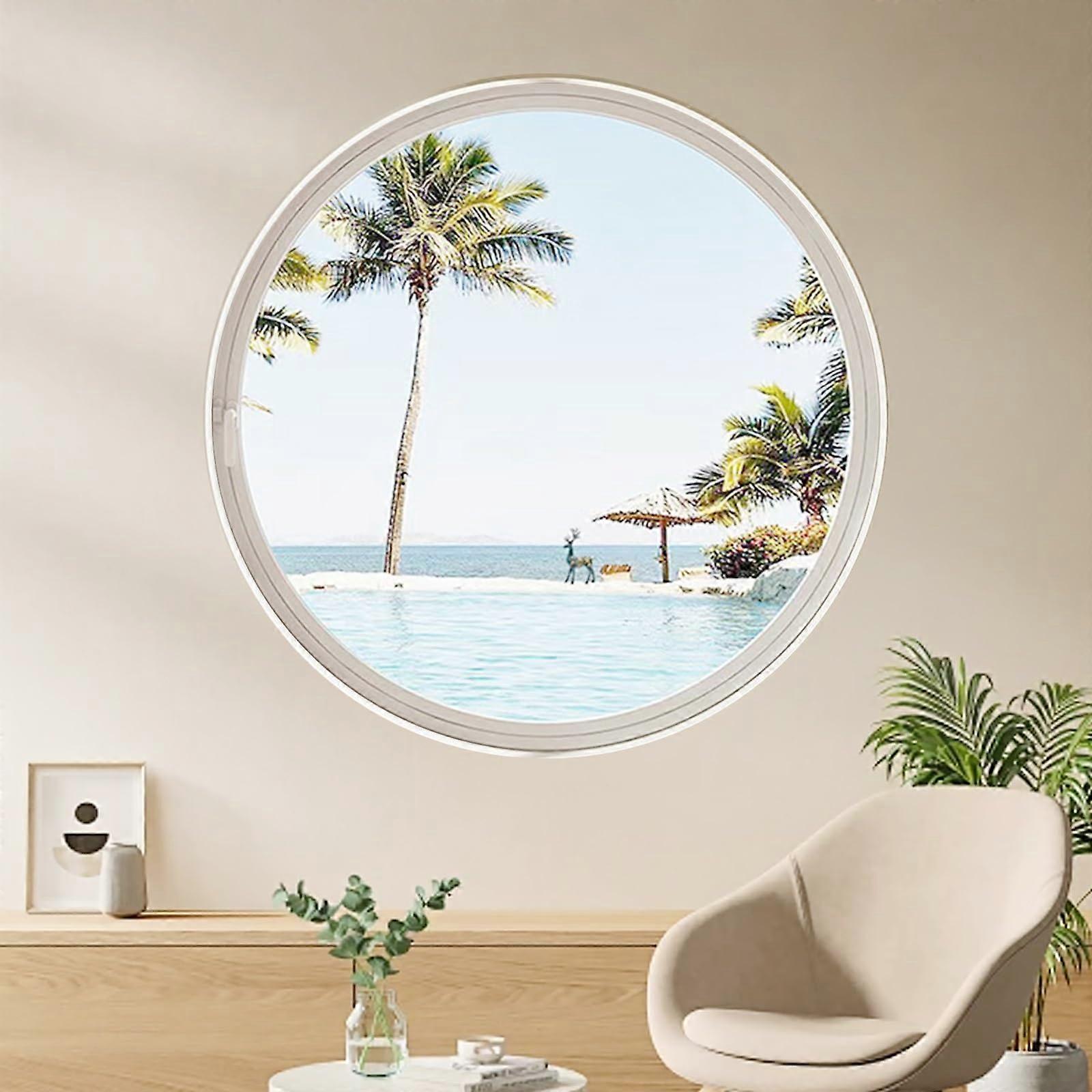 Explosion Proof Round Rotating Window, 360° Tempered Glass, Iron Frame for Bathroom Loft 19.7in White