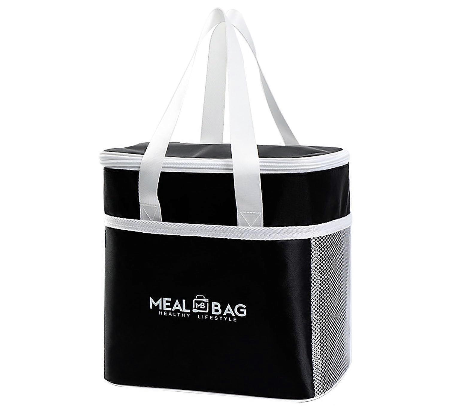 Large Insulated Lunch Bag Oxford Cloth with MultiPocket Storage for Work Picnic Travel Black