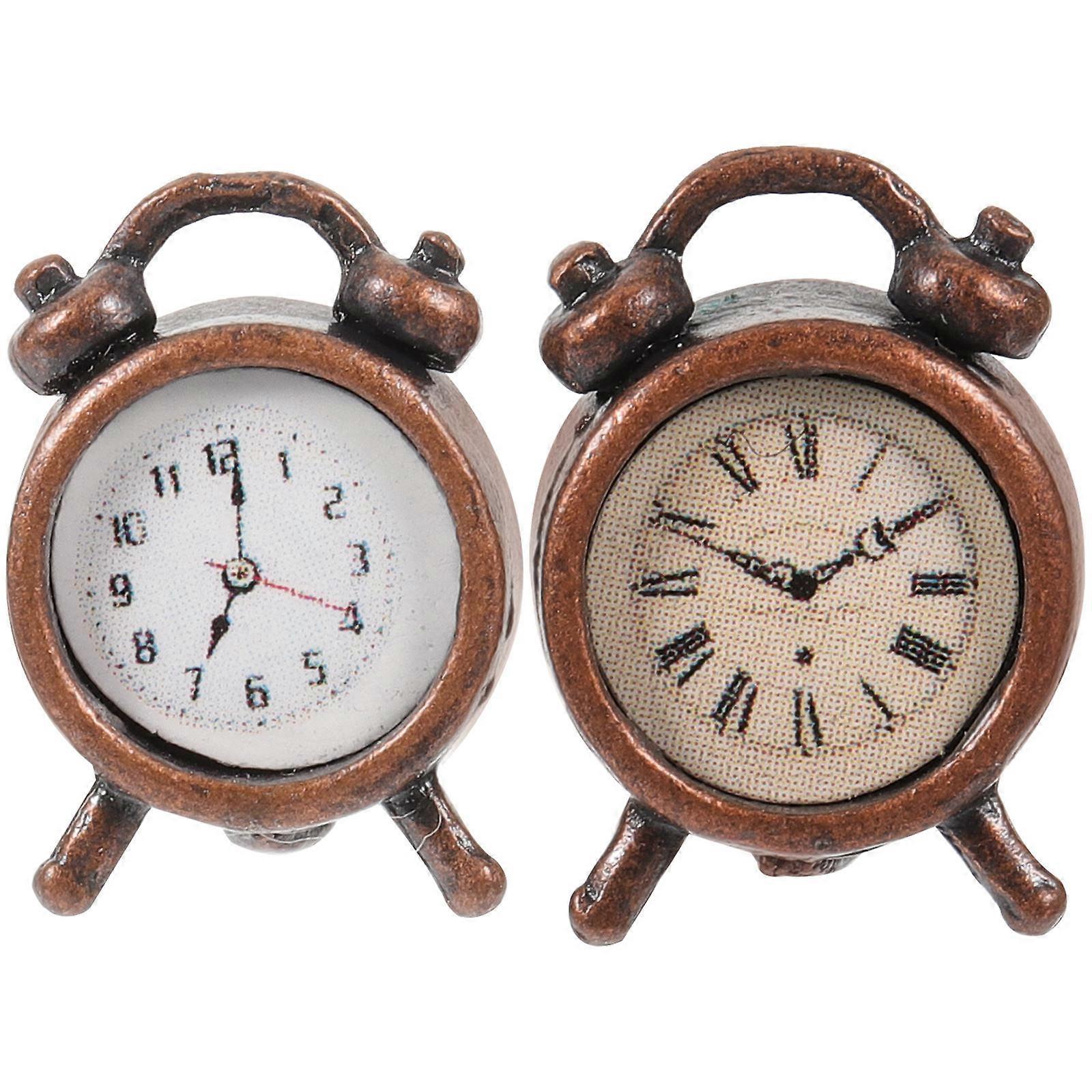 Tiny Alarm Clock Decorative Photo Prop For DIY Projects Assorted Color 2Pcs