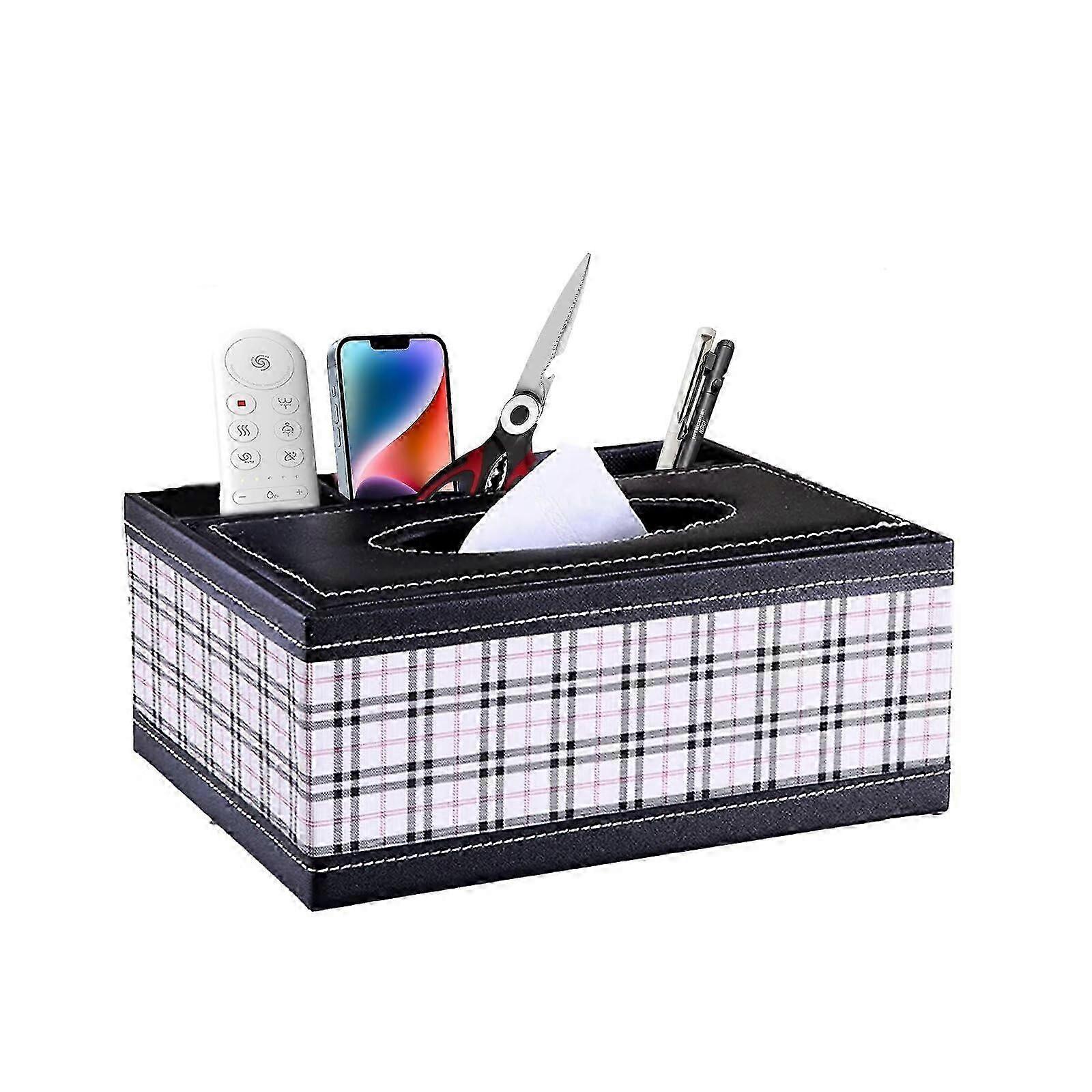 Leather Tissue Box Cover Multi -Function Rectangular Tissue Box Holder Table Tissue Organizer 25-26
