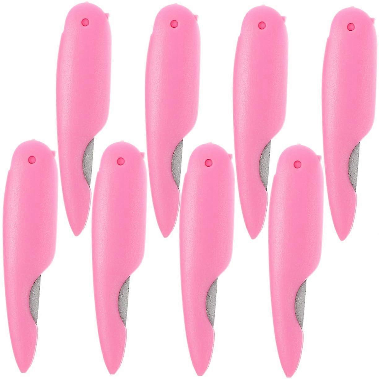 Metal Nail File Set with DoubleSided Buffer for Thick Nails, Foldable Design, Pink, 8pcs