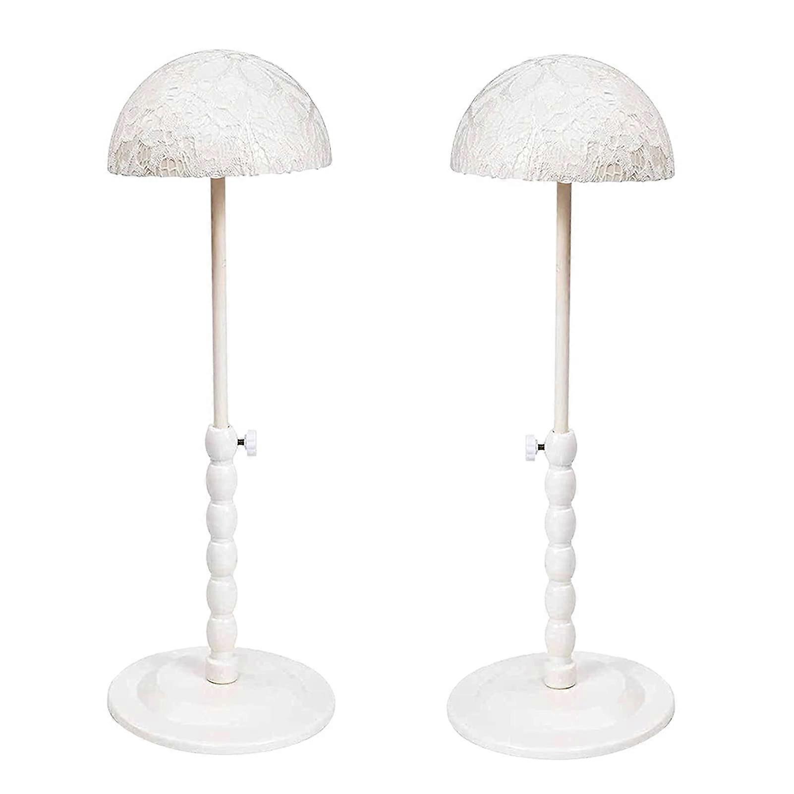 Wig Stand Adjustable Height Lace Dome Holder for Styling and Fast Drying, Foldable White, 2pcs