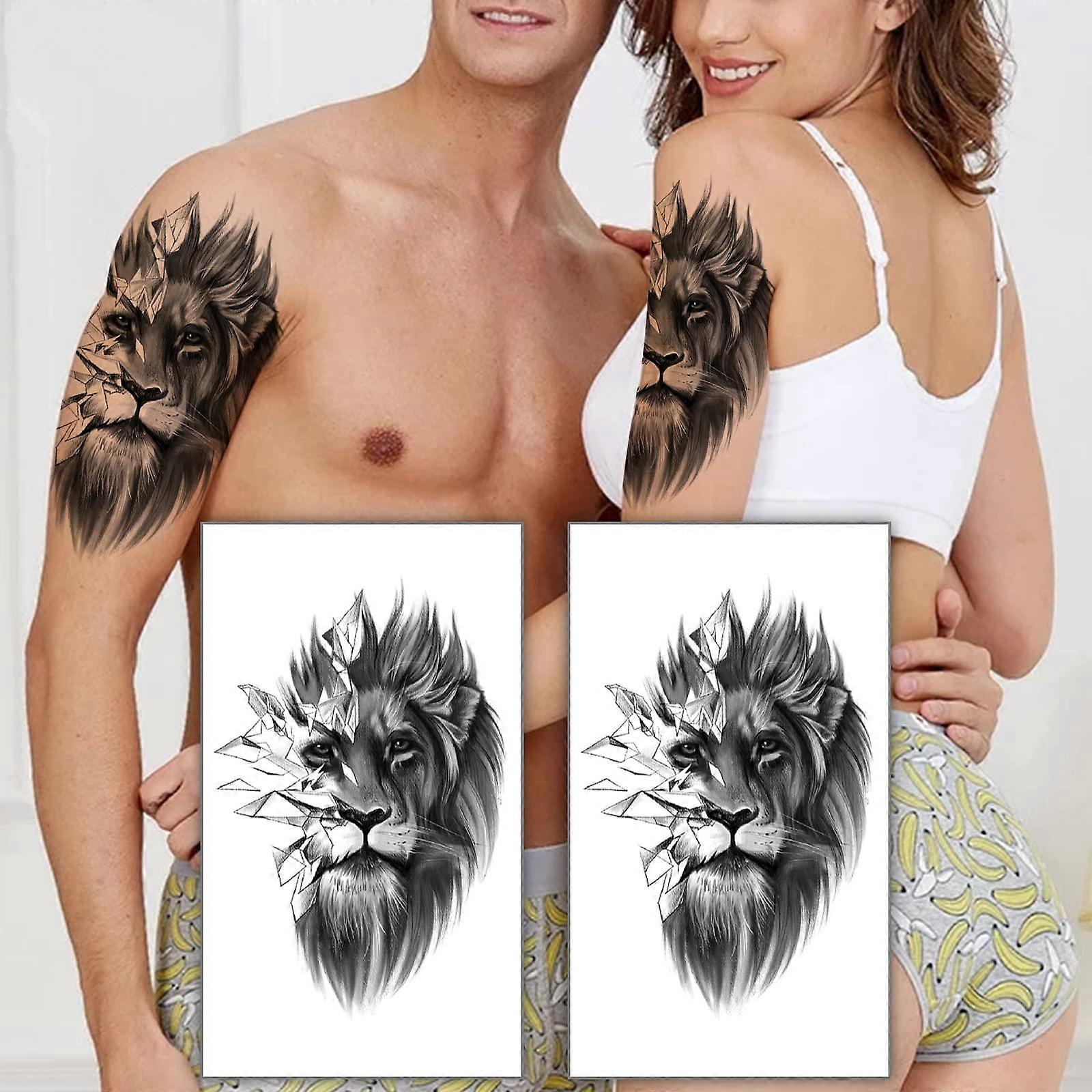 2 Sheets Waterproof Half Sleeve Temporary Tattoos, Realistic Head Design, Long Lasting