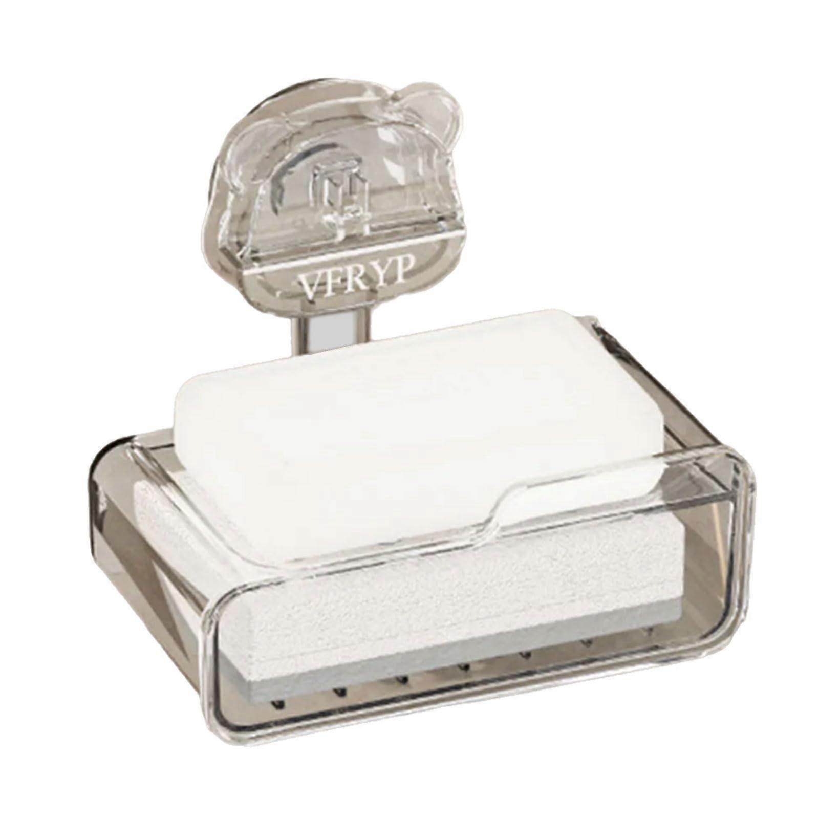 Rustproof Wall Mounted Soap Dish with NoDrill Suction Cup, Double Layer Drainage for Bathroom