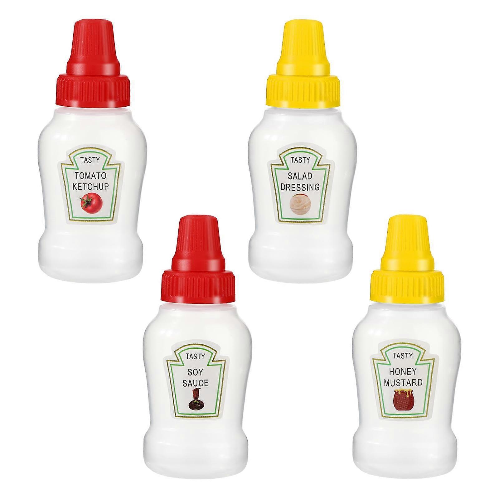 4 PCS Mini Condiment Bottles 25ml Leak Proof Refillable Sauce Containers for Bento Lunch Box